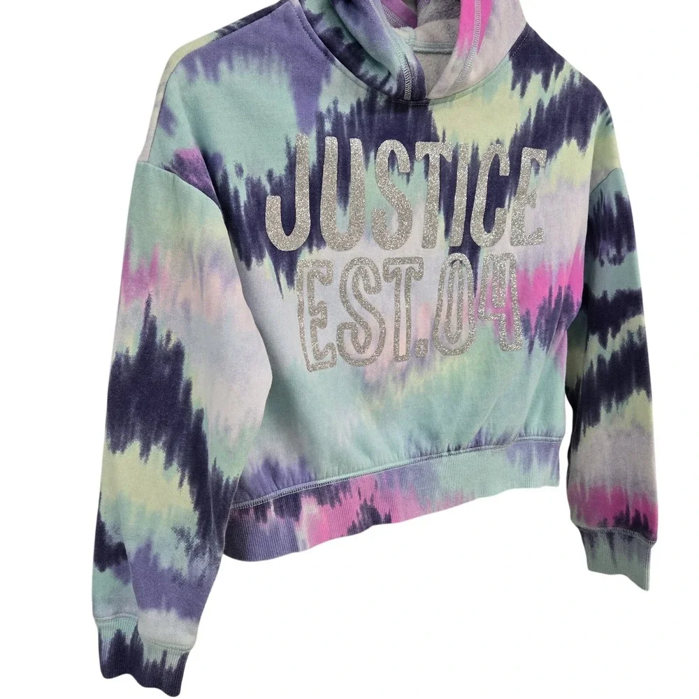 Justice Hoodie Sweatshirt Tie-Dye Pastel Glitter Girls Vibrant Logo Size‎ M10